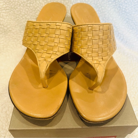 Cole Haan Woven Leather Tan Sandal Heels - Picture 2 of 8